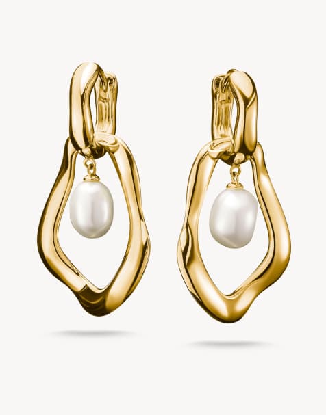Thomas Sabo – Natural Beauty – Vergoldete Creolen-Ohrringe in Gelbgold und Weiß mit Süßwasserperlen - view 1