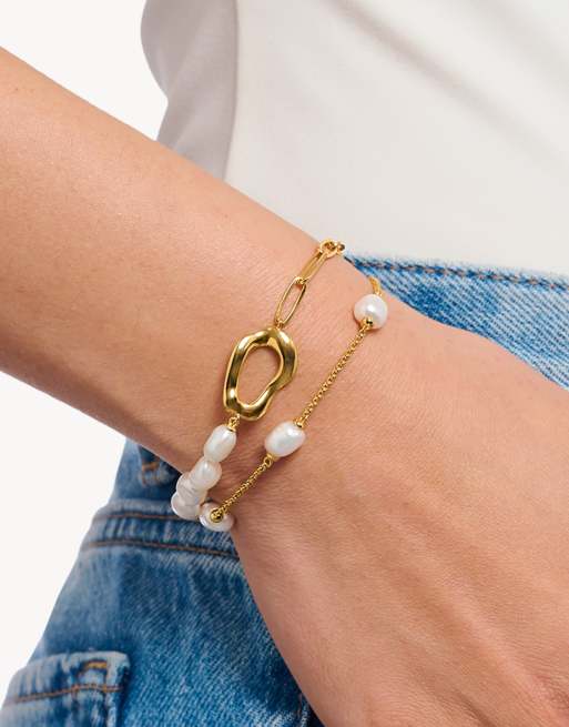 Thomas Sabo – Natural Beauty – Vergoldetes Armband in Gelbgold und Weiß mit Süßwasserperlen, 4 von 4