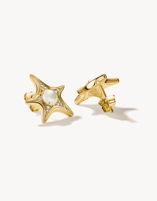 Thomas Sabo Ohrstecker Seestern mit Perlmutt in Gelbgold, Weiß, 2 von 4