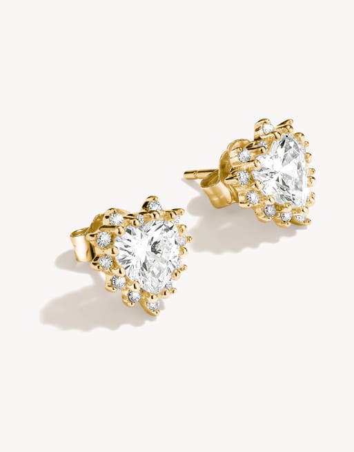 Thomas Sabo oorknopjes met witte hartgeslepen zirkonia in geelgoud, wit, 2 van 4