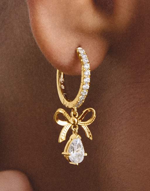 Thomas Sabo oorringen met strik en witte zirkonia in druppelvorm in geelgoud, wit, 4 van 4