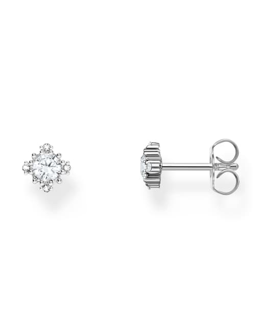 Thomas Sabo - Orecchini a bottone vintage piccoli in argento sterling con pietra bianca, 3 di 3