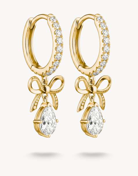 Thomas Sabo orecchini a cerchio con fiocco e zirconi bianchi a goccia in oro giallo, bianco - view 1