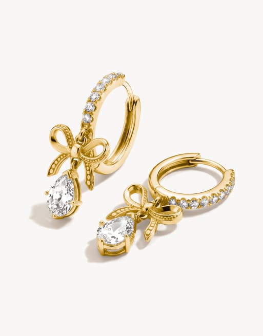 Thomas Sabo orecchini a cerchio con fiocco e zirconi bianchi a goccia in oro giallo, bianco, 2 di 4