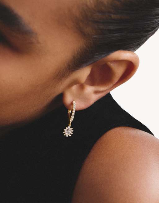 Thomas Sabo orecchini a cerchio con zirconi bianchi a goccia in oro giallo, bianco, 3 di 4
