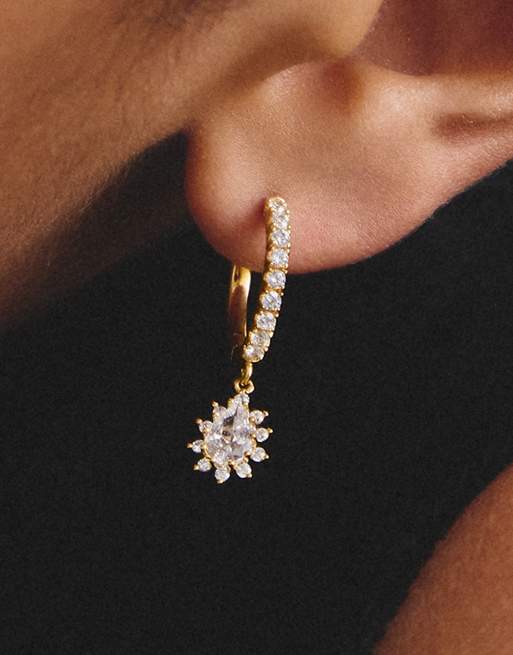 Thomas Sabo orecchini a cerchio con zirconi bianchi a goccia in oro giallo, bianco, 4 di 4