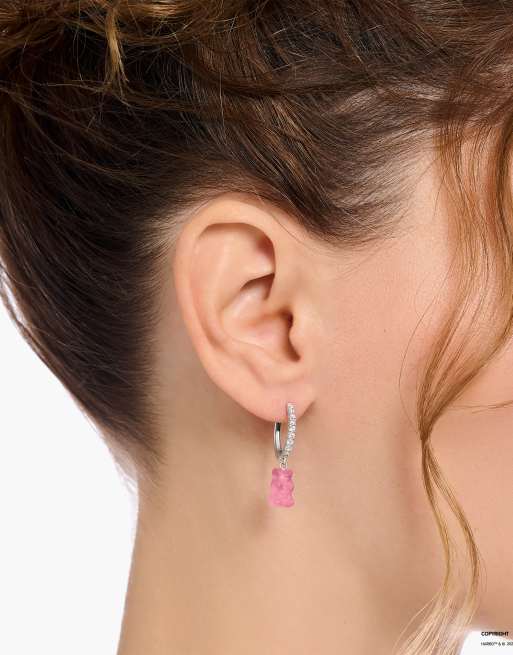 Thomas Sabo - Orecchino a cerchio singolo in argento sterling con ciondolo a forma di orsetto rosa, 2 di 3