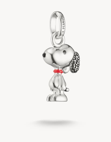 Thomas Sabo - Pendentif charm Snoopy pavé et maillon à détail Peanuts - Argenté, noir et rouge - view 1