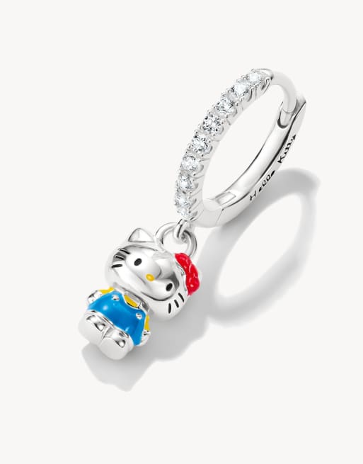 Thomas Sabo - pendiente de aro individual Hello Kitty con circonita blanca en plata, negro, rojo y amarillo, 2 de 4