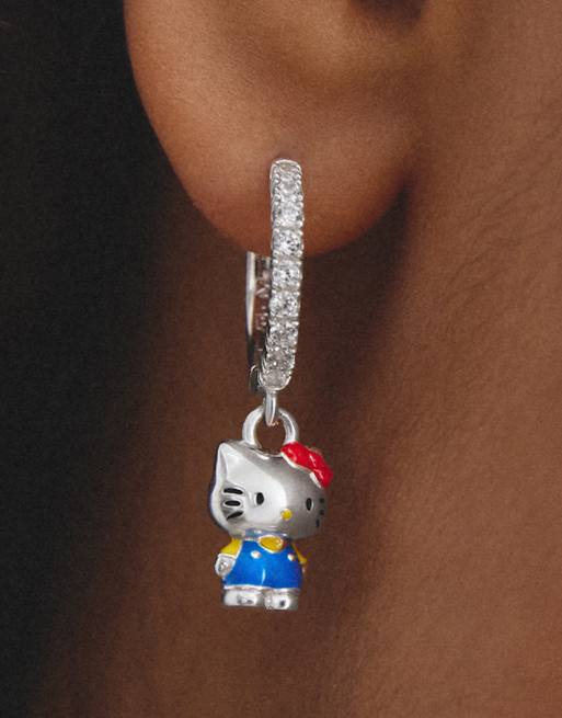 Thomas Sabo - pendiente de aro individual Hello Kitty con circonita blanca en plata, negro, rojo y amarillo, 4 de 4