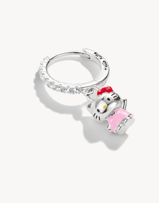 Thomas Sabo - pendiente de aro individual Hello Kitty con circonita blanca en plata, negro y rosa, 2 de 4
