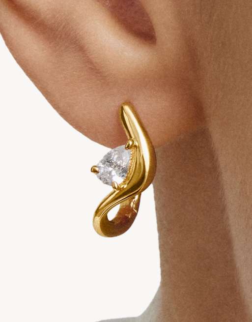 Thomas Sabo - Pendientes de aro con circonita blanca en forma de lágrima en dorado amarillo, blanco, 4 de 4
