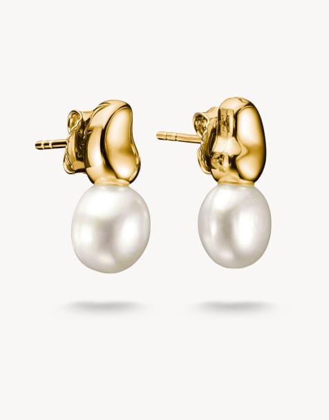 Thomas Sabo - Pendientes de botón color oro amarillo y blancos chapados en oro con perlas de agua dulce Natural Beauty - view 1