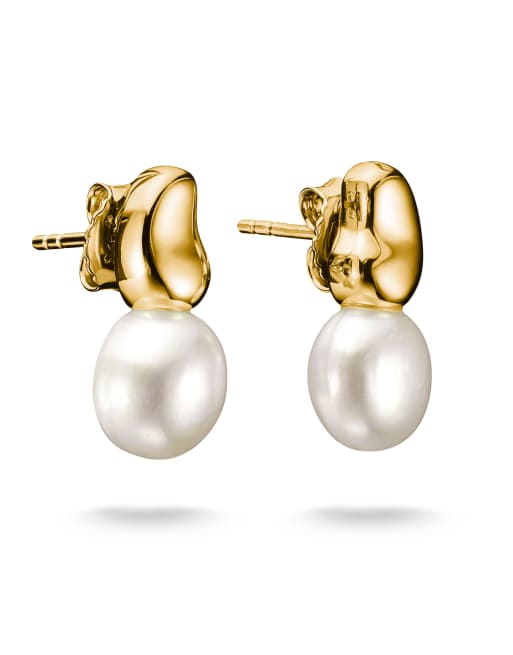 Thomas Sabo - Pendientes de botón color oro amarillo y blancos chapados en oro con perlas de agua dulce Natural Beauty, 1 de 3