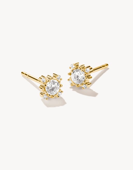 Thomas Sabo - Pendientes de botón con circonita blanca en oro amarillo, blanco, 2 de 4