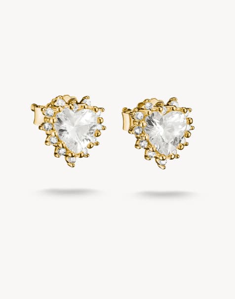 Thomas Sabo - Pendientes de botón con circonita blanca tallada en forma de corazón en dorado amarillo, blanco - view 1