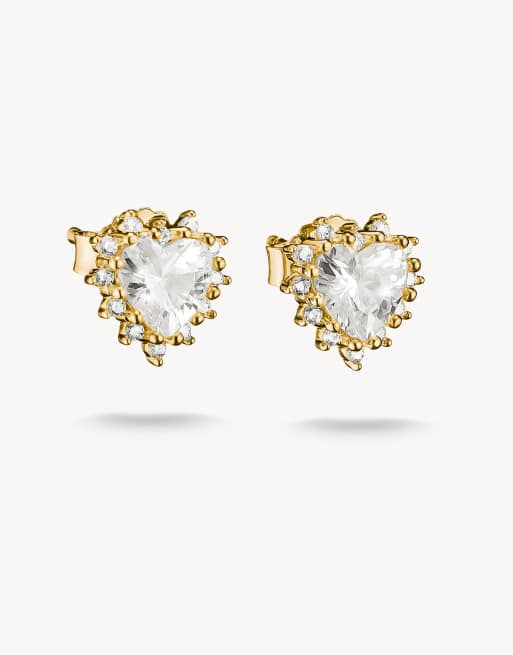 Thomas Sabo - Pendientes de botón con circonita blanca tallada en forma de corazón en dorado amarillo, blanco