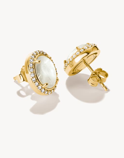 Thomas Sabo - Pendientes de botón de nácar con circonitas blancas en oro amarillo, blanco, 2 de 3