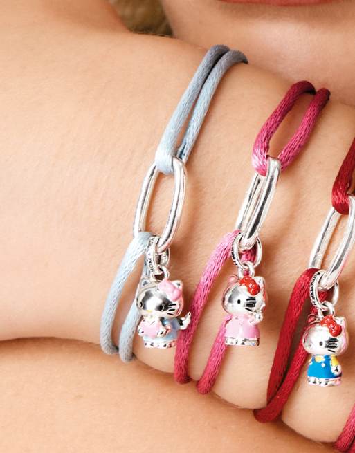 Thomas Sabo - Pulsera textil Hello Kitty azul claro con charm – connect en plata, negro y rosa, 4 de 4