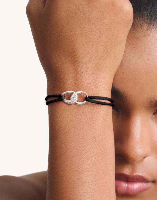 Thomas Sabo - Pulsera textil negra con circonitas blancas en plata, blanco, negro, 3 de 4