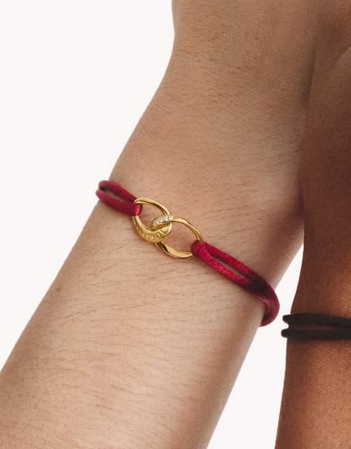 Thomas Sabo - Pulsera textil roja con circonitas blancas en dorado, blanco y rojo, 4 de 4