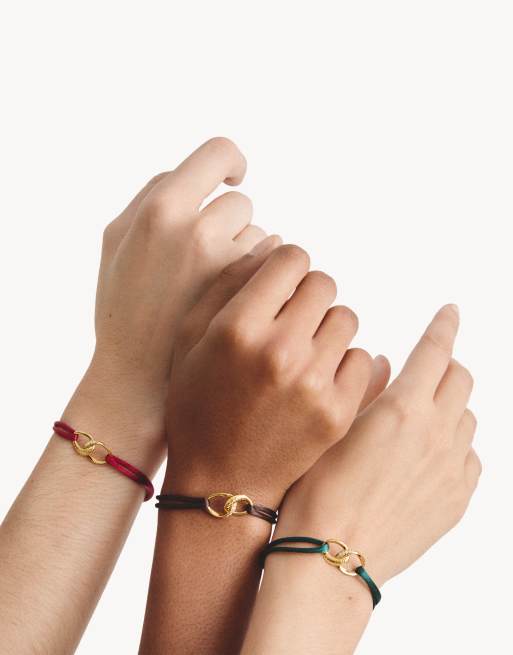 Thomas Sabo - Pulsera textil Together verde con circonitas blancas en dorado, blanco y verde, 3 de 4