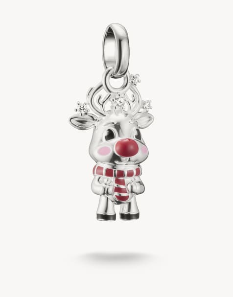 Thomas Sabo reindeer charm pendant in silver & red - view 1