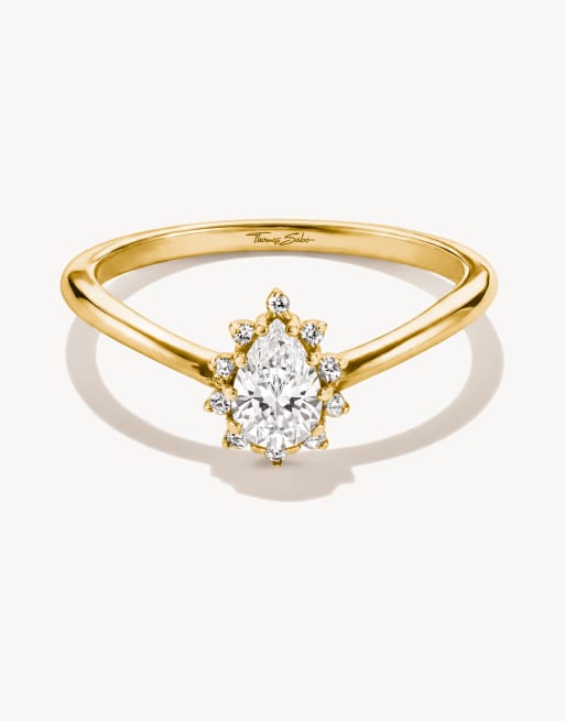 Thomas Sabo ring met witte zirkonia in druppelvorm in geelgoud, wit, 2 van 4