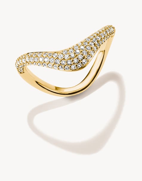 Thomas Sabo ring met witte zirkonia in golvende vorm in geelgoud, wit - view 1