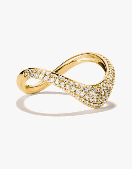 Thomas Sabo Ring mit weißem Zirkonia in Wellenform in Gelbgold, weiß, 2 von 4