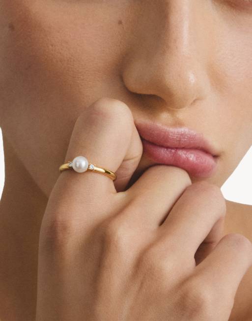 Thomas Sabo Ring pearl with white zirconia in yellow gold, white, 3 of 4