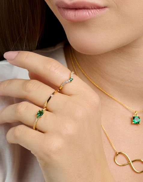 Thomas Sabo Ring with green and white stones gold in 925 sterling silver & 18k yellow gold plating - view 1