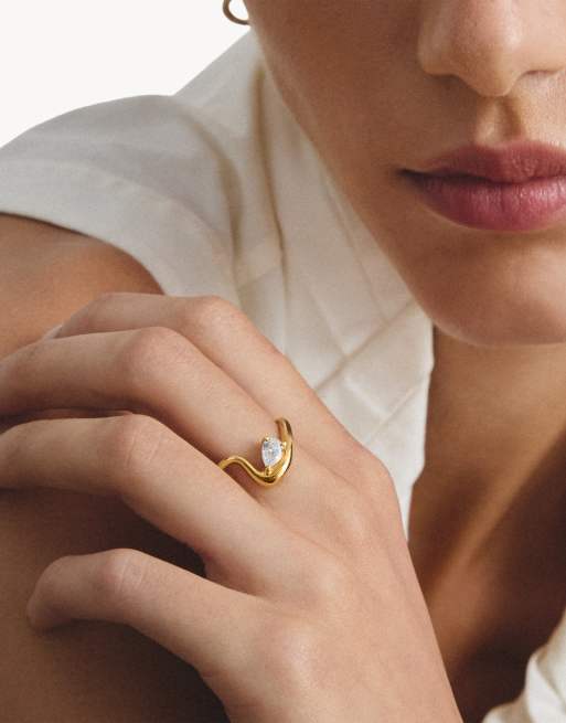 Thomas Sabo Ring with white zirconia in teardrop shape in yellow gold, white, 3 of 4