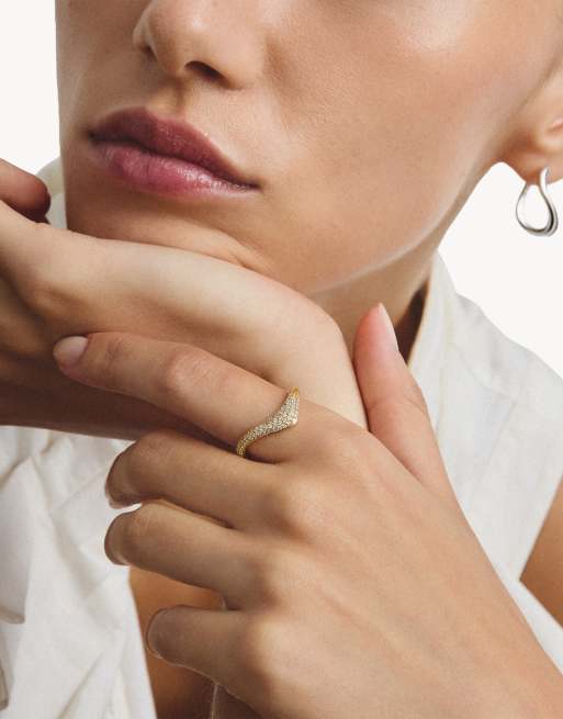 Thomas Sabo Ring with white zirconia in wave shape in yellow gold, white, 3 of 4