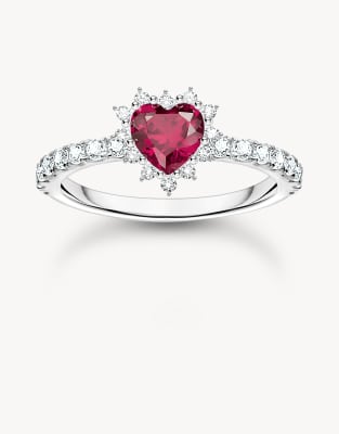 Thomas Sabo - Romance - Silberfarbener Ring mit Herzdesign in Rot und weißen Schmucksteinen