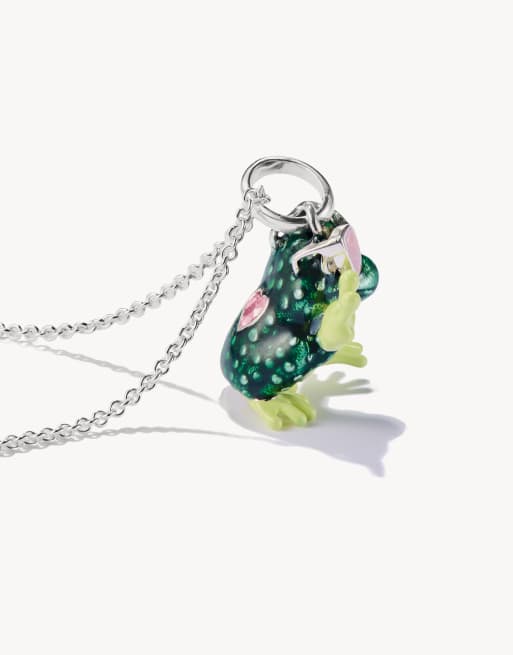 Thomas Sabo – Silberfarbene Halskette mit Anhänger in Grün und Rosa, 2 von 2