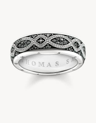 Thomas Sabo - Silberfarbener Bandring mit silberfarbenem und schwarzem Liebesknoten-Design