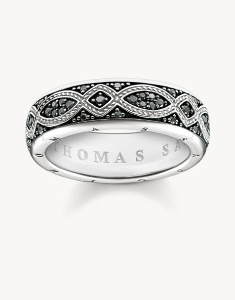 Thomas Sabo – Silberfarbener Bandring mit silberfarbenem und schwarzem Liebesknoten-Design - view 1