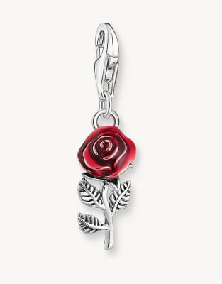Thomas Sabo - Silberfarbener Charm-Anhänger mit roter Rose aus geschwärztem 925er Sterlingsilber