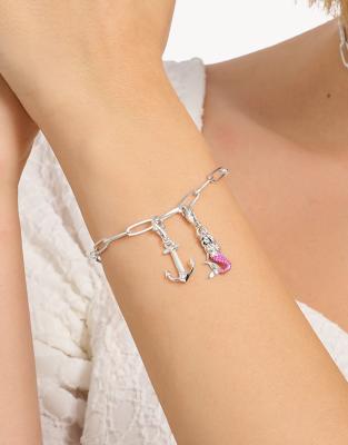 Thomas Sabo - Silberfarbener Charm-Meerjungfrau-Anhänger aus 925er Sterlingsilber mit rosafarbener Kalt-Emaillebeschicht...