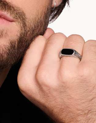 Thomas Sabo - Silberfarbener Ring mit Lebensweg-Design und schwarzem Schmuckstein