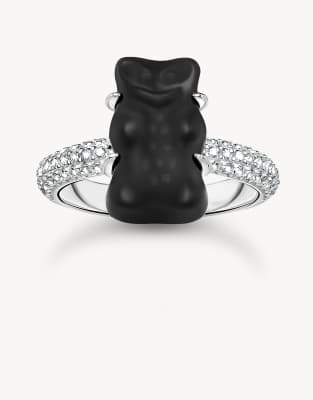 Thomas Sabo - Silberfarbener Ring mit schwarzem Gummibär und weißen Zirkonia-Schmucksteinen