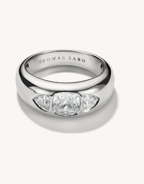 Thomas Sabo – Silberfarbener Ring mit weißen Schmucksteinen - view 1