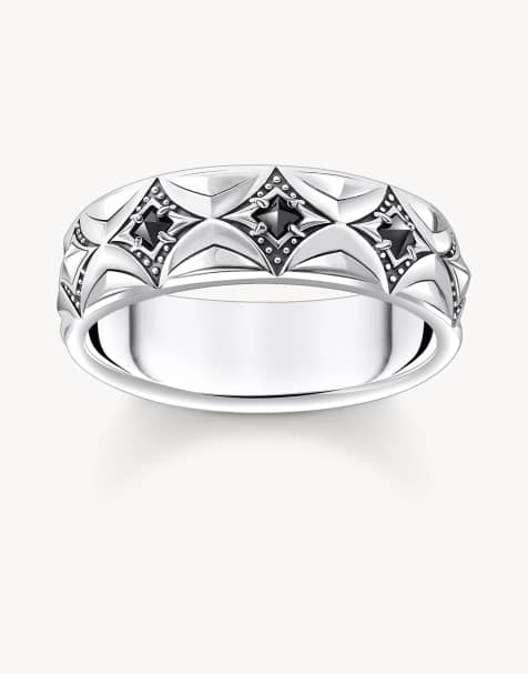 Thomas Sabo Silver blackend band ring with rhombus pattern and zirconia in silver, black - SILVER - view 1