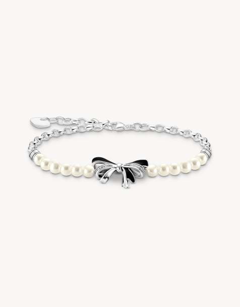 Thomas Sabo Silver bow bracelet with freshwater pearls lovely romance in white, black, silver - view 1