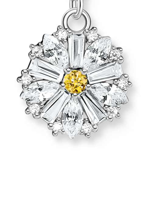 Thomas Sabo Silver charm pendant lovely daisy with stones in silver, white, yellow, 2 of 3