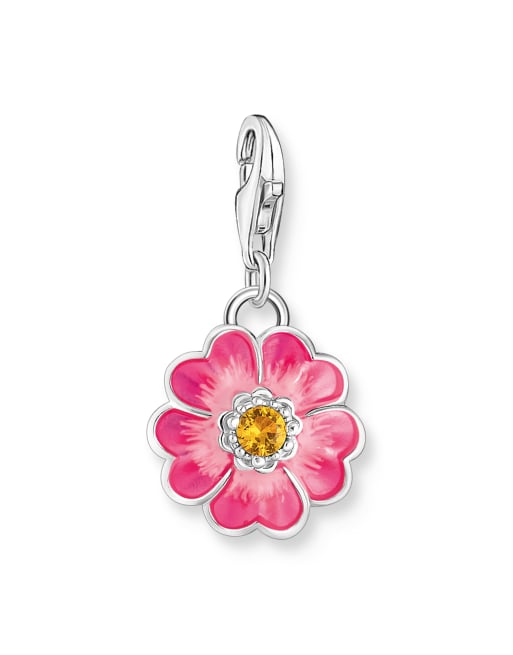Thomas Sabo Silver charm pendant with pink flower in silver, multicolored, 3 of 3