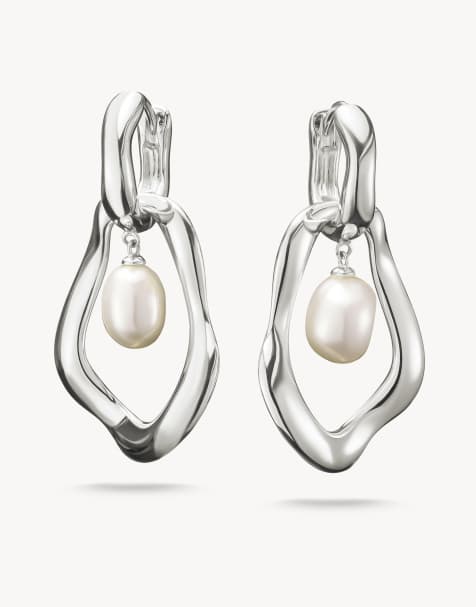 Thomas Sabo Silver hoop earrings with freshwater pearls natural beauty in silver, white - view 1