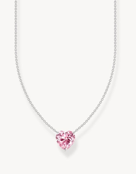 Thomas Sabo Silver necklace with pink heart-shaped pendant in silver, pink - view 1