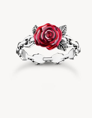 Thomas Sabo Silver ring roses romance in red, silver